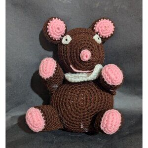 Handmade Crochet Teddy Bear Mouse Stuffed‎ Toy With Pink Ears & Feet